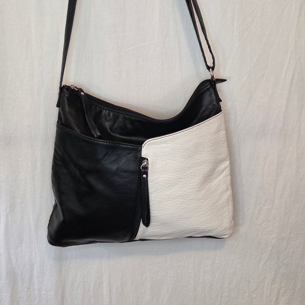 Marc Fisher Black White Colorblock Crossbody Bag Faux Leather Adjustable Strap